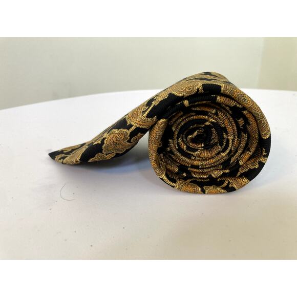 Vintage Robert Talbott Necktie Paisley 100% Silk Hand Sewn Black Gold Orange - Picture 7 of 7